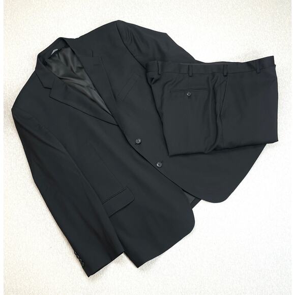 Jos A Bank Suit Men 48R Black 100% Wool 2-Button Pants 43 x 31 - 2 Piece Set
